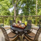 senior can enjoy time in the fresh air and even dine on our balcony with a great view of the woods
