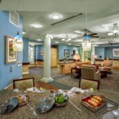 various prepared meals sit on a table in the hearth at drexel dining room