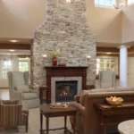 Fireplace, chimney, and couches at The Hearth at Drexel